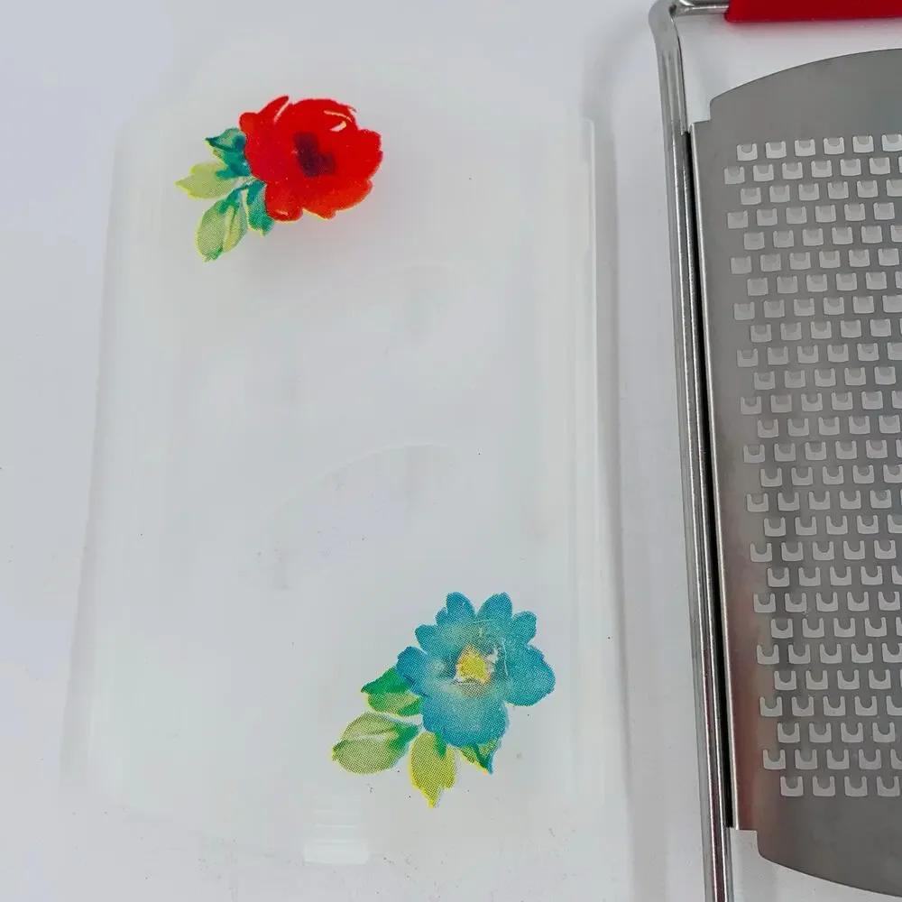 Pioneer Woman Grater Utensil Fine Red Floral Cover Handheld Cheese Kitchen